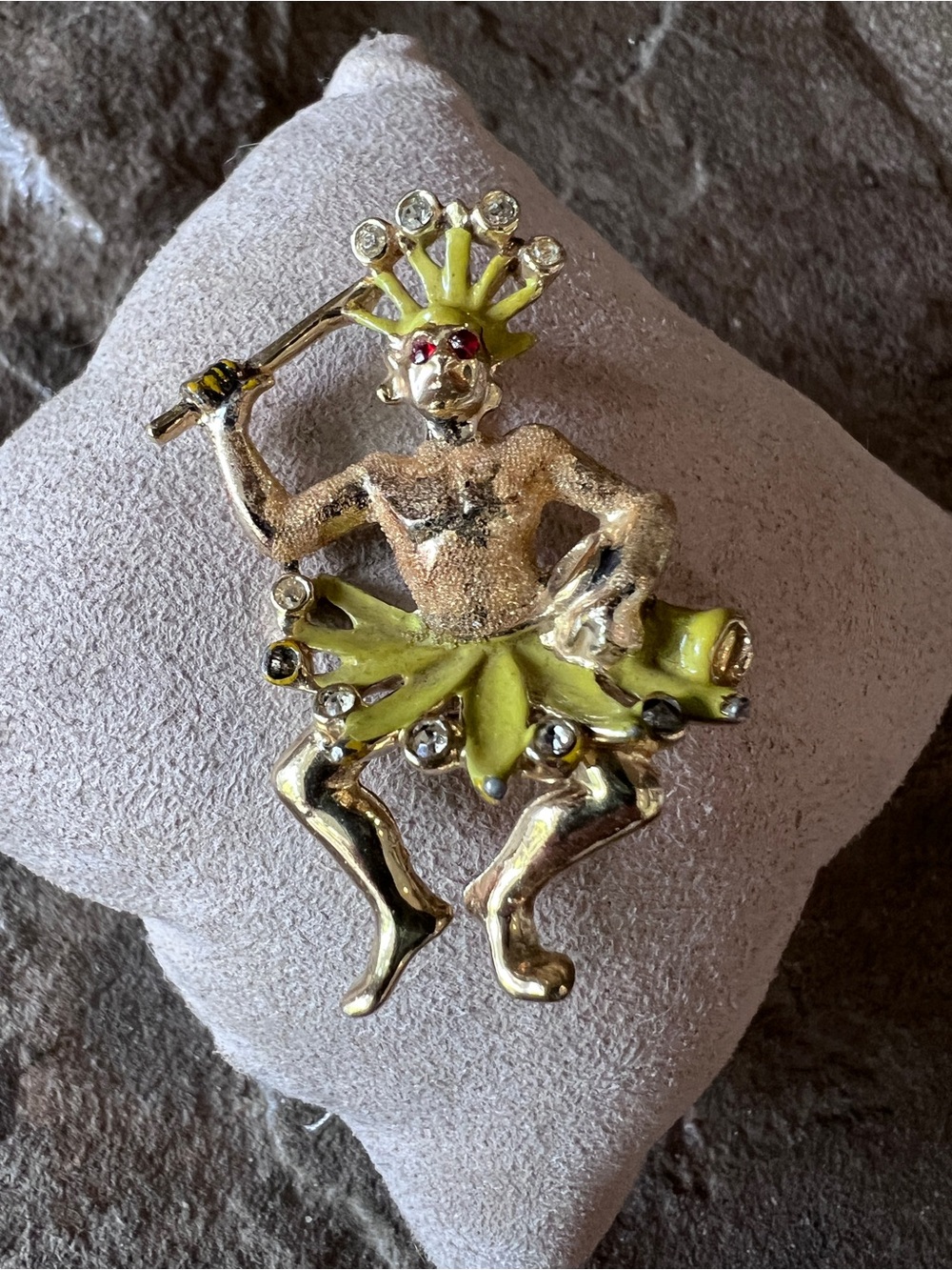 Vintage Gold and Lime Green Dancer Brooch Pin
